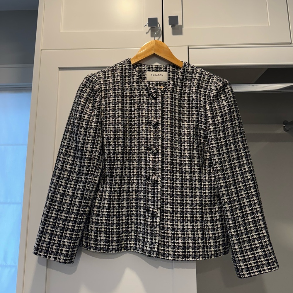 Babaton Black and White Tweed Blazer Jacket